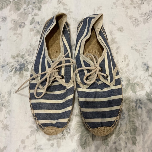 Soludos Blue White Stripe Original Classic Espadrilles Lace Tie Up Size 9 - Picture 2 of 10